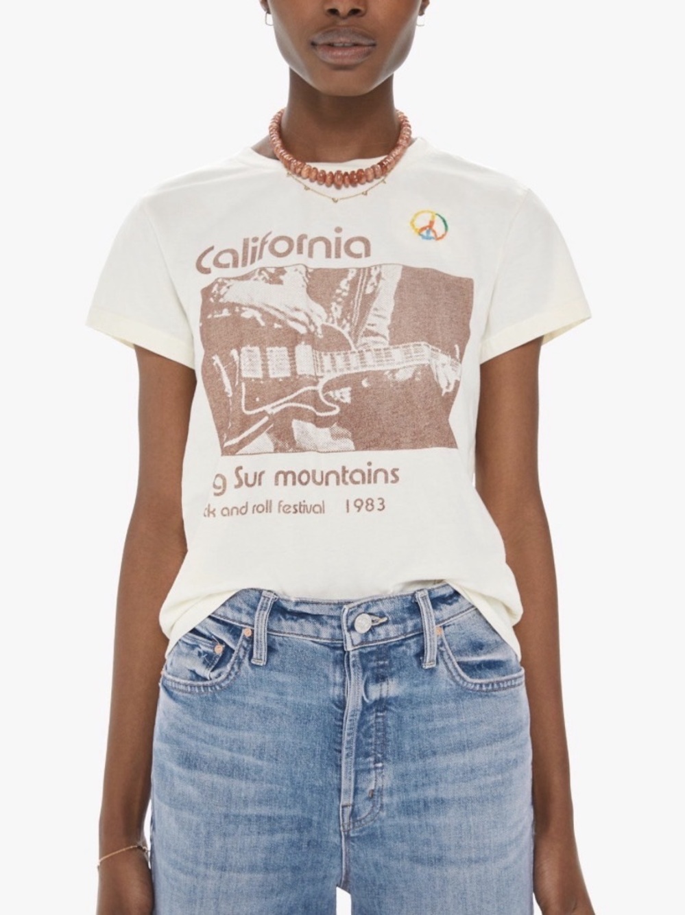 NWT Mother Boxy Goodie Goodie California Music Fest Cream Tee Shirt Size M